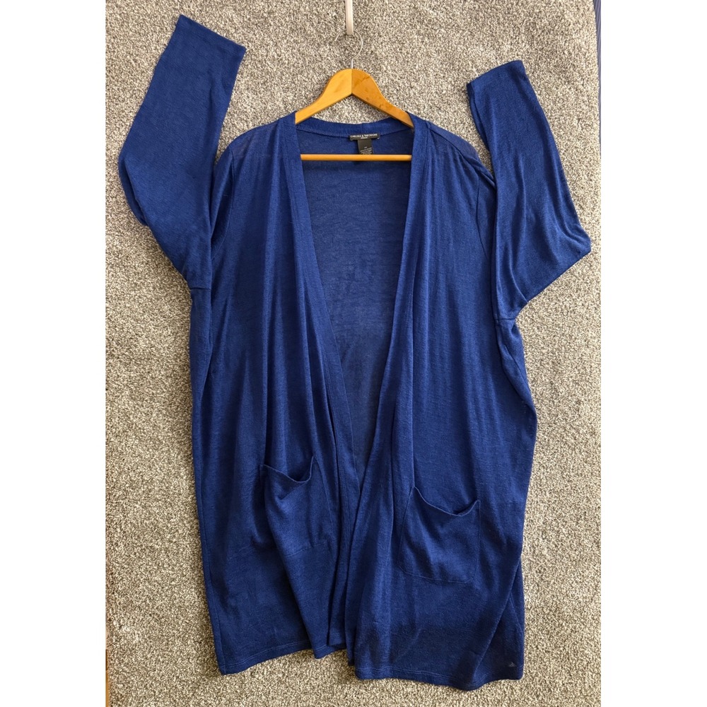 Chelsea & Theodore Cardigan 3X Cobalt Blue Open Slub Knit Longline Lightweight